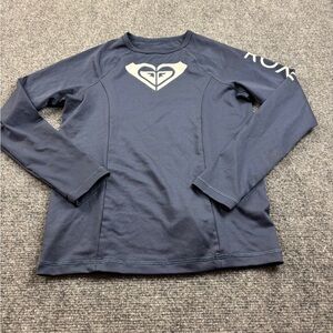 ROXY Girls Navy Blue Long Sleeve Rash Guard Swim Shirt Logo Graphic - 12 Large